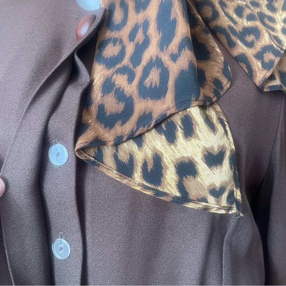 Studio 1 Y2K Vintage Brown Dress with Leopard-Print Scarf size 12 - Picture 8 of 14